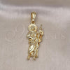 Oro Laminado Religious Pendant, Gold Filled Style San Judas Design, Diamond Cutting Finish, Golden Finish, 05.196.0006.1
