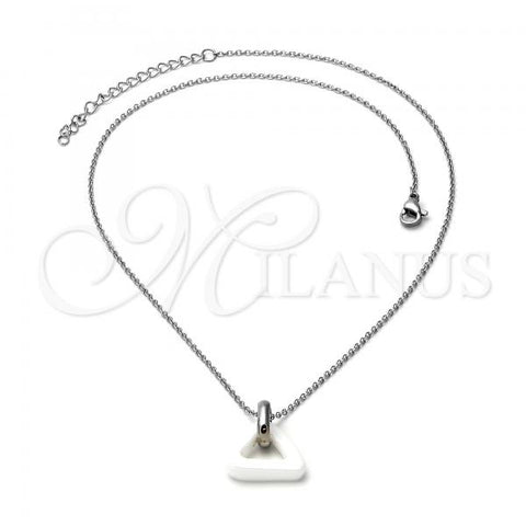 Stainless Steel Pendant Necklace, White Resin Finish, Steel Finish, 04.113.0022.18