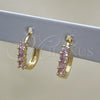 Oro Laminado Huggie Hoop, Gold Filled Style with Pink Cubic Zirconia, Polished, Golden Finish, 02.210.0604.4.12