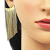 Oro Laminado Long Earring, Gold Filled Style Diamond Cutting Finish, Golden Finish, 02.341.0134