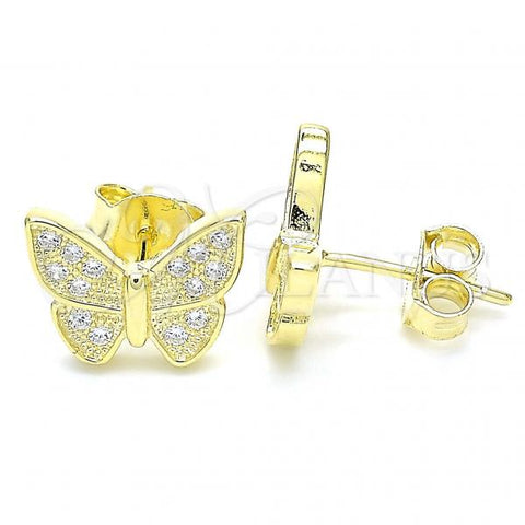Sterling Silver Stud Earring, Butterfly Design, with White Micro Pave, Polished, Golden Finish, 02.336.0130.2