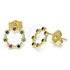 Oro Laminado Stud Earring, Gold Filled Style with Multicolor Micro Pave, Polished, Golden Finish, 02.156.0544.1