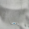 Sterling Silver Fancy Necklace, Evil Eye and Rolo Design, with Ivory Mother of Pearl and White Cubic Zirconia, Polished, Silver Finish, 04.401.0014.18