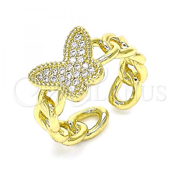 Oro Laminado Multi Stone Ring, Gold Filled Style Butterfly Design, with White Micro Pave, Polished, Golden Finish, 01.341.0048