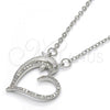 Rhodium Plated Pendant Necklace, Heart and Dolphin Design, with White Micro Pave, Polished, Rhodium Finish, 04.304.0010.1.18