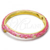 Oro Laminado Individual Bangle, Gold Filled Style Star and Moon Design, Pink Enamel Finish, Golden Finish, 07.246.0005.3.05 (07 MM Thickness, Size 5 - 2.50 Diameter)