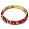 Oro Laminado Individual Bangle, Gold Filled Style Flower Design, Dark Pink Enamel Finish, Golden Finish, 07.246.0008.2.05 (10 MM Thickness, Size 5 - 2.50 Diameter)