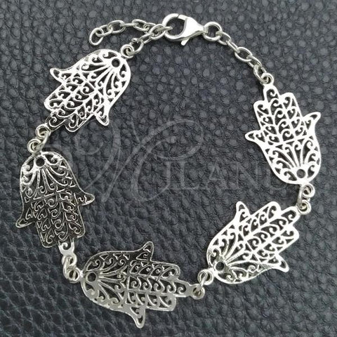 Sterling Silver Fancy Bracelet, Hand of God Design, Polished, Silver Finish, 03.392.0002.07