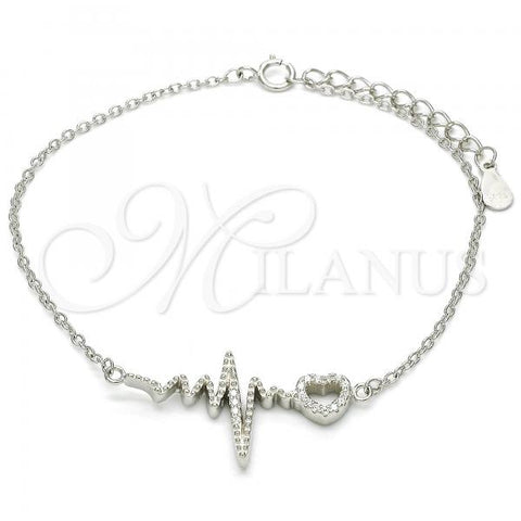 Sterling Silver Fancy Bracelet, Heart Design, with White Cubic Zirconia, Polished, Rhodium Finish, 03.336.0045.07
