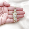 Oro Laminado Religious Pendant, Gold Filled Style San Judas Design, with White Crystal, Polished, Golden Finish, 05.411.0060