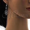Rhodium Plated Long Earring, Leaf Design, with Amethyst and White Cubic Zirconia, Polished, Rhodium Finish, 02.205.0057.8