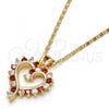 Oro Laminado Pendant Necklace, Gold Filled Style Heart Design, with Garnet and White Cubic Zirconia, Polished, Golden Finish, 04.210.0001.2.18