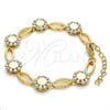 Oro Laminado Fancy Bracelet, Gold Filled Style Flower Design, with White Crystal and  Opal, Polished, Golden Finish, 03.59.0055.08
