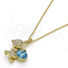 Oro Laminado Pendant Necklace, Gold Filled Style Teddy Bear Design, with Aquamarine and Aurore Boreale Swarovski Crystals, Polished, Golden Finish, 04.239.0041.5.18