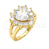 Oro Laminado Multi Stone Ring, Gold Filled Style Heart Design, with White Cubic Zirconia, Polished, Golden Finish, 01.205.0009.07 (Size 7)
