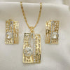 Oro Laminado Earring and Pendant Adult Set, Gold Filled Style with White Crystal, Polished, Golden Finish, 10.306.0012