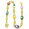 Oro Laminado Fancy Bracelet, Gold Filled Style Evil Eye Design, Multicolor Enamel Finish, Golden Finish, 03.213.0033.3.08