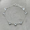 Sterling Silver Adjustable Bolo Bracelet, Heart Design, with White Cubic Zirconia, Polished, Silver Finish, 03.402.0012.07