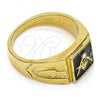 Oro Laminado Mens Ring, Gold Filled Style with White Crystal, Black Enamel Finish, Golden Finish, 01.185.0012.12 (Size 12)