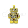 Oro Laminado Fancy Pendant, Gold Filled Style Teddy Bear Design, with Multicolor Micro Pave, Polished, Golden Finish, 05.381.0028