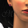 Stainless Steel Stud Earring, Flower Design, with Ruby Crystal, Polished, Golden Finish, 02.271.0020