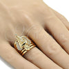 Oro Laminado Multi Stone Ring, Gold Filled Style Angel Design, with White Cubic Zirconia, Polished, Golden Finish, 01.60.0001.12 (Size 12)