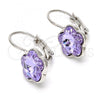 Rhodium Plated Leverback Earring, Flower Design, with Amethyst Swarovski Crystals, Polished, Rhodium Finish, 02.239.0012.6