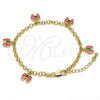 Oro Laminado Charm Bracelet, Gold Filled Style Butterfly and Rolo Design, Pink Enamel Finish, Golden Finish, 03.63.1362.07