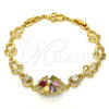 Oro Laminado Fancy Bracelet, Gold Filled Style Flower Design, with Multicolor Cubic Zirconia, Polished, Golden Finish, 03.205.0035.1.07