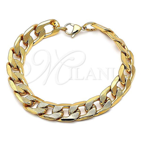 Stainless Steel Basic Bracelet, Pave Cuban Design, Diamond Cutting Finish, Golden Finish, 03.116.0032.09