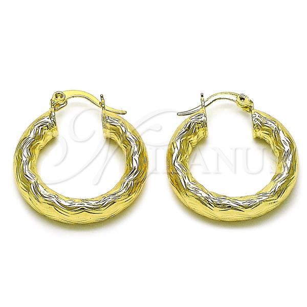 Oro Laminado Medium Hoop, Gold Filled Style Hollow Design, Diamond Cutting Finish, Golden Finish, 02.213.0760.25