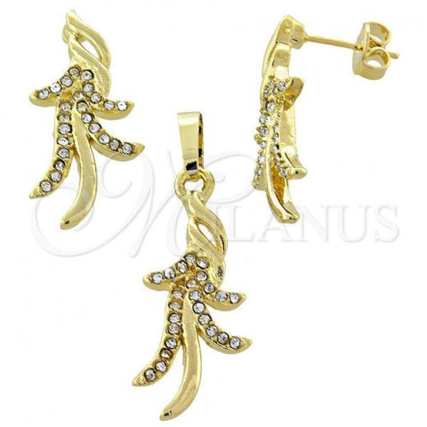 Oro Laminado Earring and Pendant Adult Set, Gold Filled Style with White Crystal, Polished, Golden Finish, 10.164.0009