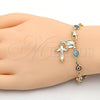 Oro Laminado Bracelet Rosary, Gold Filled Style Caridad del Cobre and Crucifix Design, Multicolor Resin Finish, Golden Finish, 09.63.0113.08