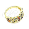 Oro Laminado Multi Stone Ring, Gold Filled Style Leaf Design, with Multicolor Cubic Zirconia, Polished, Golden Finish, 01.346.0019.1.09