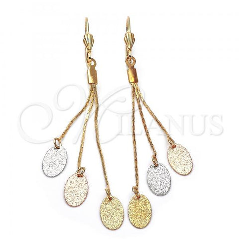 Oro Laminado Long Earring, Gold Filled Style Polished, Tricolor, 5.068.009