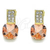 Oro Laminado Stud Earring, Gold Filled Style with Rose Peach and White Crystal, Polished, Golden Finish, 02.379.0007.2