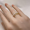 Oro Laminado Multi Stone Ring, Gold Filled Style with Ivory Pearl and White Micro Pave, Polished, Golden Finish, 01.196.0019