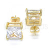 Oro Laminado Stud Earring, Gold Filled Style with White Cubic Zirconia, Polished, Golden Finish, 02.284.0016