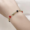 Oro Laminado Fancy Bracelet, Gold Filled Style Elephant Design, with Garnet and Black Crystal, Polished, Golden Finish, 03.213.0043.06