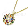 Oro Laminado Pendant Necklace, Gold Filled Style with Multicolor Micro Pave, Polished, Golden Finish, 04.156.0316.3.20