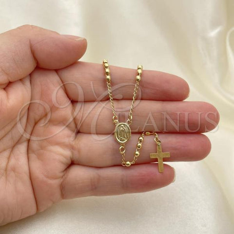 Oro Laminado Thin Rosary, Gold Filled Style Cross and Guadalupe Design, Polished, Golden Finish, 09.02.0061.18