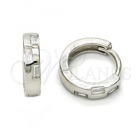 Sterling Silver Huggie Hoop, with White Cubic Zirconia, Polished, Rhodium Finish, 02.175.0094.10