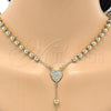 Oro Laminado Medium Rosary, Gold Filled Style Heart and Crucifix Design, Polished, Golden Finish, 09.118.0015.24
