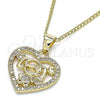 Oro Laminado Pendant Necklace, Gold Filled Style Heart and Little Girl Design, with White Micro Pave, Polished, Golden Finish, 04.156.0276.20