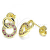 Oro Laminado Stud Earring, Gold Filled Style with Ruby and White Micro Pave, Polished, Golden Finish, 02.233.0020.2