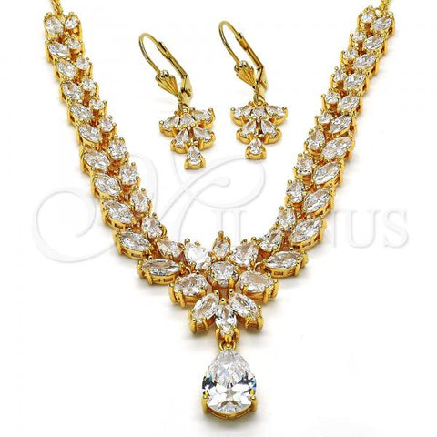 Oro Laminado Necklace and Earring, Gold Filled Style Teardrop Design, with White Cubic Zirconia, Polished, Golden Finish, 06.221.0006