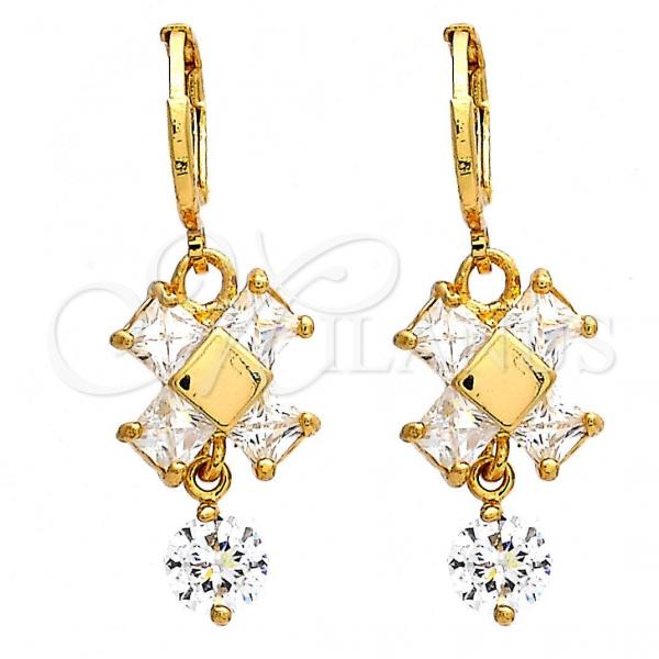 Oro Laminado Long Earring, Gold Filled Style with White Cubic Zirconia, Polished, Golden Finish, 02.217.0006.1