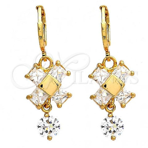 Oro Laminado Long Earring, Gold Filled Style with White Cubic Zirconia, Polished, Golden Finish, 02.217.0006.1