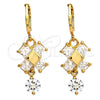 Oro Laminado Long Earring, Gold Filled Style with White Cubic Zirconia, Polished, Golden Finish, 02.217.0006.1