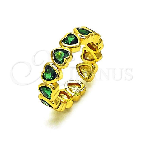 Oro Laminado Multi Stone Ring, Gold Filled Style Heart Design, with Green Cubic Zirconia, Polished, Golden Finish, 01.381.0001.2